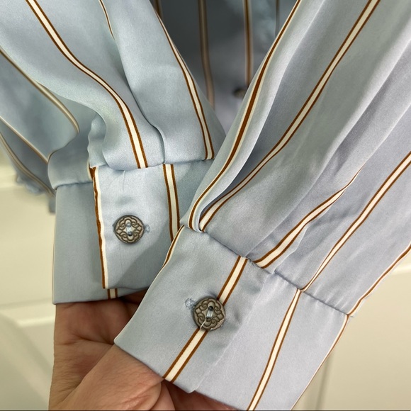 Hello Nite! Revolve Satin Pinstripe Long Sleeve Button Down Pajama Top Size S - Picture 5 of 7